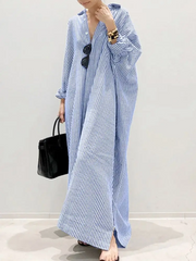 Alyssa™ - Chic Puff Sleeve Striped Maxi Dress