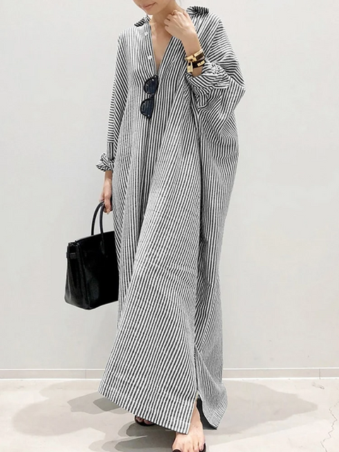 Alyssa™ - Chic Puff Sleeve Striped Maxi Dress