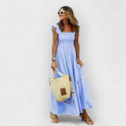 Isla™ – Plaid Maxi Dress with Ruffle Sleeves