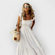 Isla™ – Plaid Maxi Dress with Ruffle Sleeves