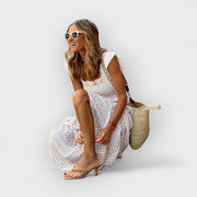 Isla™ – Plaid Maxi Dress with Ruffle Sleeves