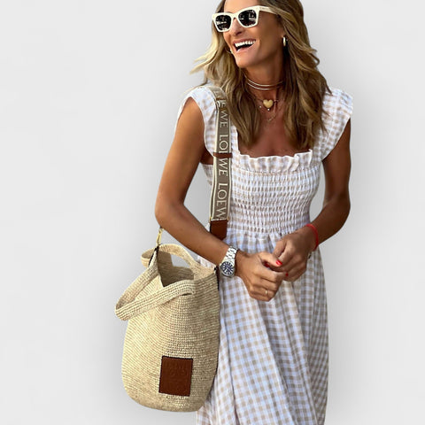 Isla™ – Plaid Maxi Dress with Ruffle Sleeves