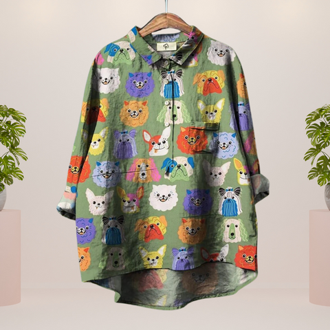 Freya™ | Fun Dog Print Button-Up Shirt