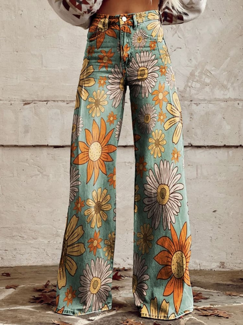 Scarlett™ - Retro Floral Wide Leg Trousers