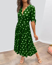 Aubrey™ - V-Neck Polka Dot Dress