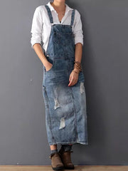 Sophie™ - Denim Dungaree Dress with Back Split