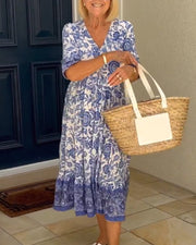 Sophia™ - Chic Floral V-neck Dress