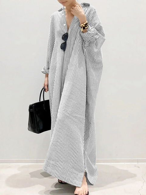 Alyssa™ - Chic Puff Sleeve Striped Maxi Dress