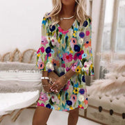 Tabitha - Romantic Floral Print V-Neck Mini Dress
