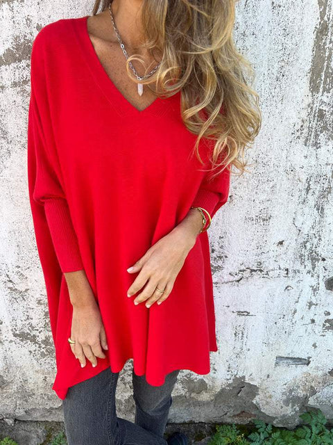 Emily™ - Cozy V-Neck Long Sleeve Knit Sweater