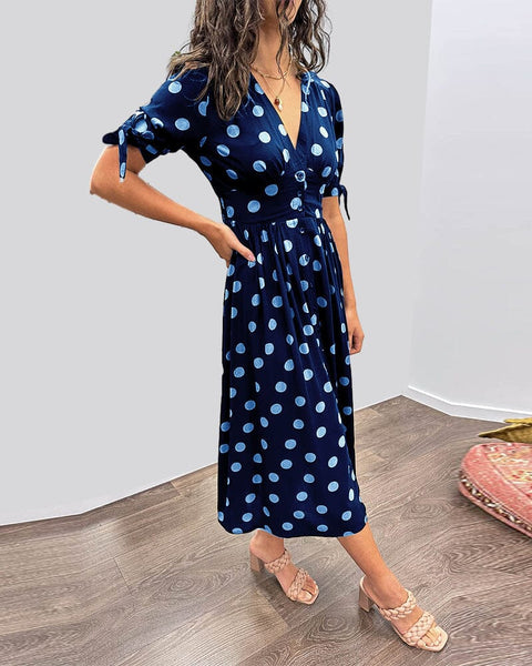Aubrey™ - V-Neck Polka Dot Dress