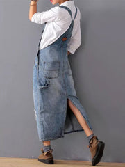 Sophie™ - Denim Dungaree Dress with Back Split