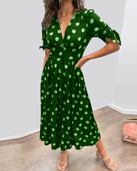 Aubrey™ - V-Neck Polka Dot Dress