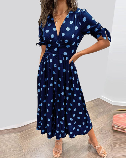 Aubrey™ - V-Neck Polka Dot Dress