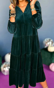 Aubrey™ - Cozy V-Neck Velvet Dress