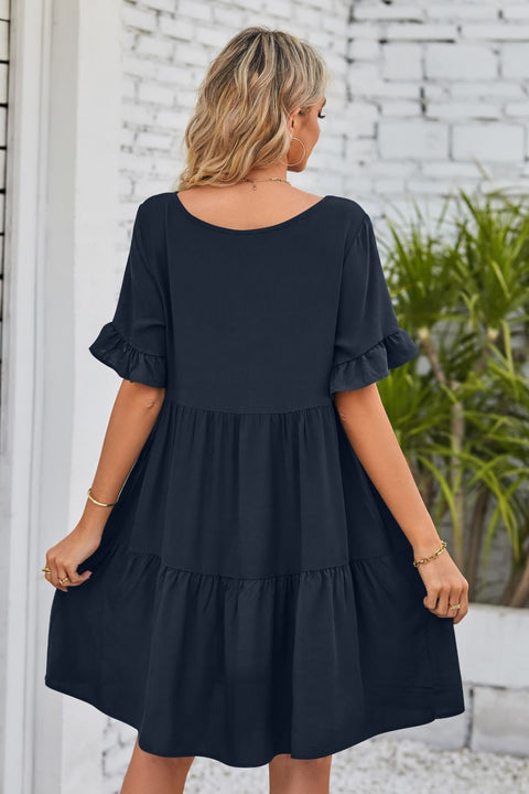 Emily™ - V-Neck Flounce Sleeve Tiered Dress