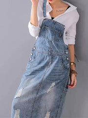 Sophie™ - Denim Dungaree Dress with Back Split