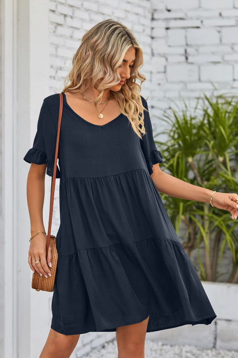 Emily™ - V-Neck Flounce Sleeve Tiered Dress