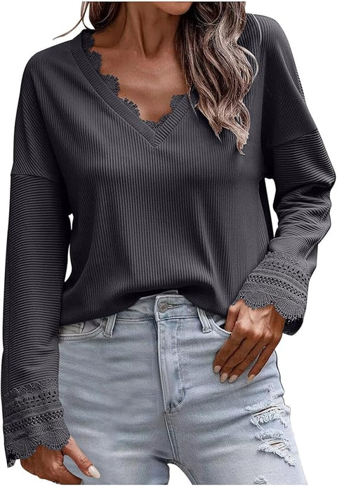 Ava™ - Chic V-Neck Long-Sleeve Knit Sweater