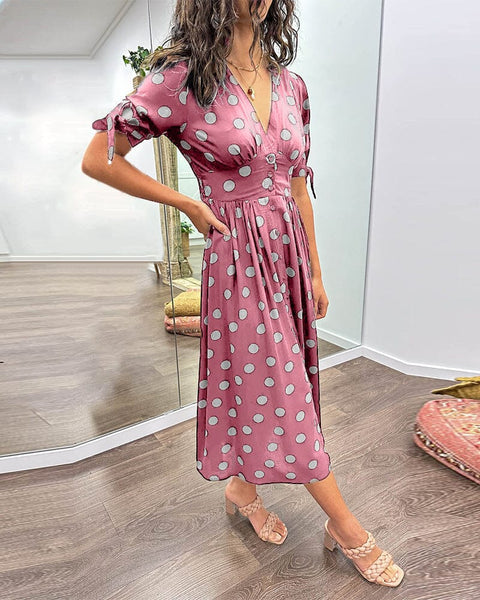 Aubrey™ - V-Neck Polka Dot Dress