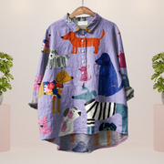 Freya™ | Fun Dog Print Button-Up Shirt