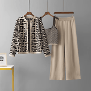 Avery™ - Chic Retro Maze Plaid O-Collar 3-Piece Suit