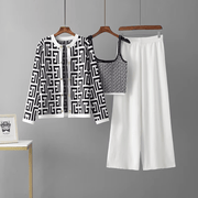 Avery™ - Chic Retro Maze Plaid O-Collar 3-Piece Suit