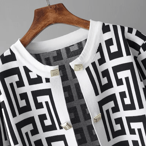 Avery™ - Chic Retro Maze Plaid O-Collar 3-Piece Suit