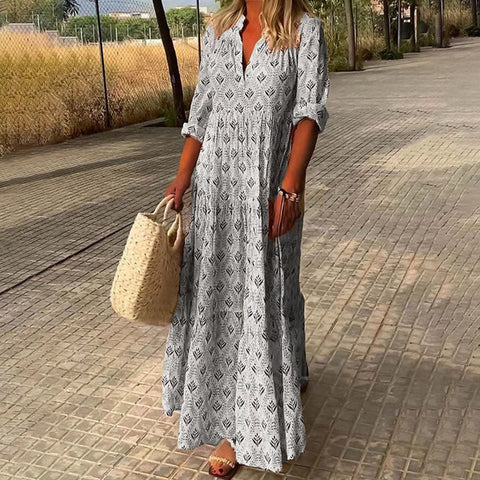 Mia™ – Bohemian V-Neck Maxi Dress