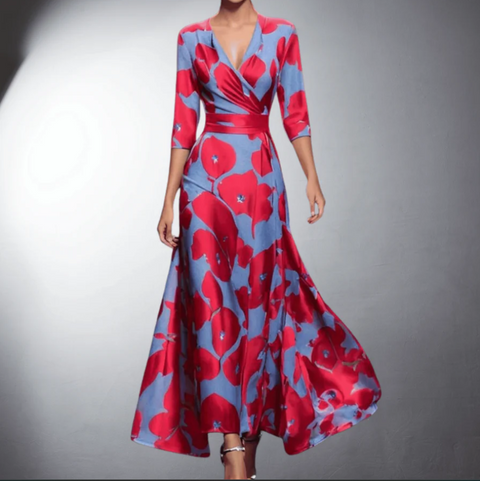Zoe™ – Classic Floral V-Neck Maxi Dress