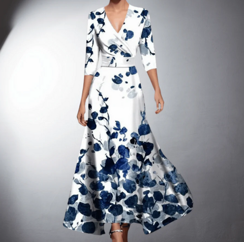 Zoe™ – Classic Floral V-Neck Maxi Dress