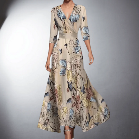 Zoe™ – Classic Floral V-Neck Maxi Dress