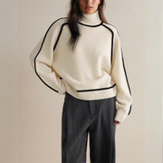 Bella - Loose Fit Turtleneck Striped Sweater