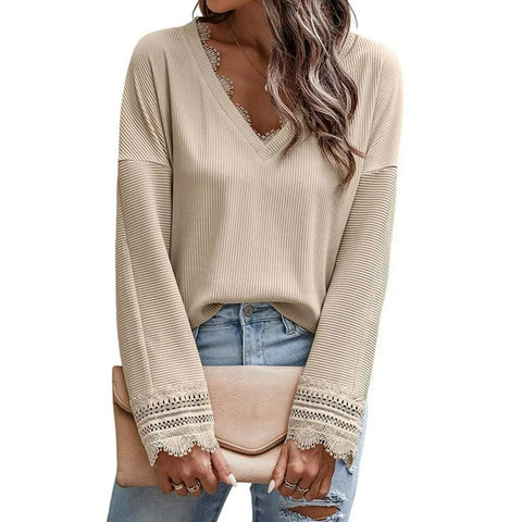 Ava™ - Chic V-Neck Long-Sleeve Knit Sweater