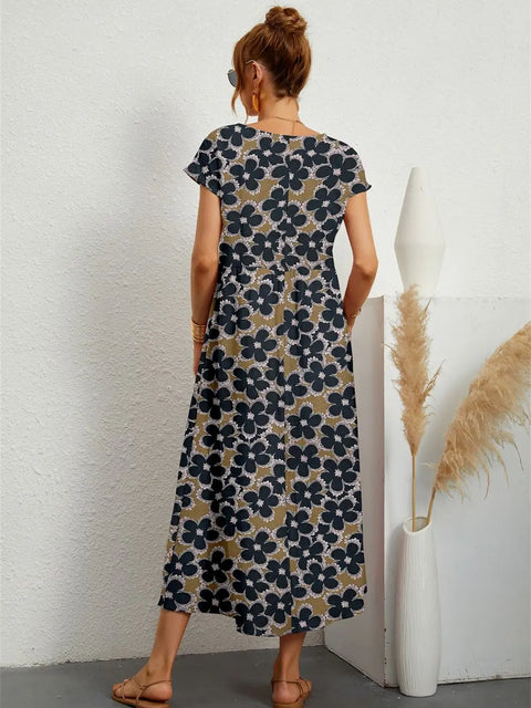 Emily™ - Chic O-neck Printed Dress with Pockets