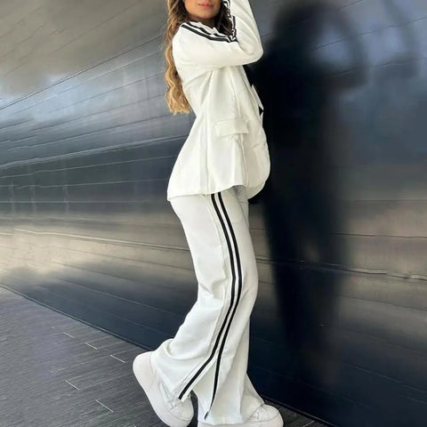 Abigail™ - Chic Notched Lapel Blazer & Wide Leg Pant Suit Set