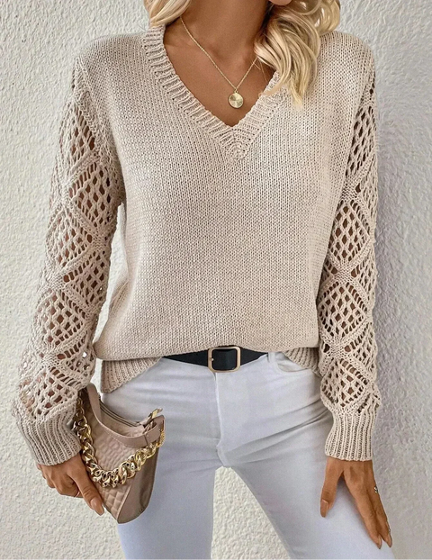 Aubrey™ - Chic V-Neck Sweater with Artisan Touches