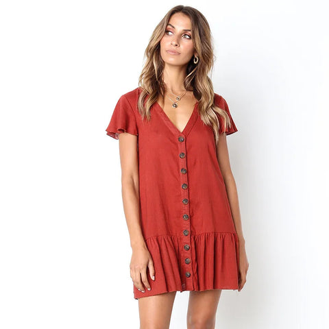 Jill | Buttoned V-Neck Dress