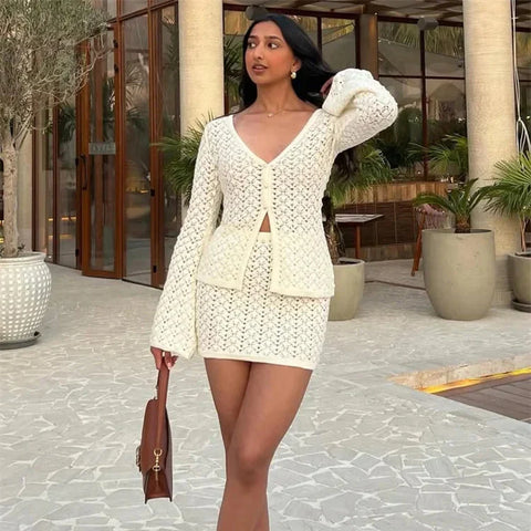 Aria™ - Chic Knit Hollow Out Two-Piece Set