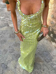 Janice | Open Back Sequin Maxi Dress