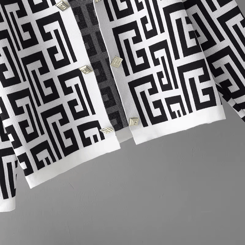 Avery™ - Chic Retro Maze Plaid O-Collar 3-Piece Suit