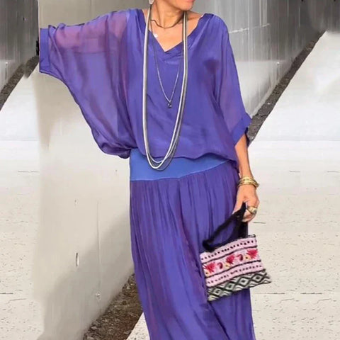 Ella™ - Chic Chiffon Top & Pants Two-Piece Set