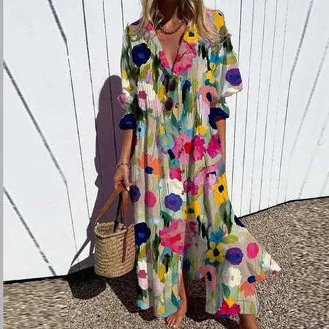 Cassidy™ – Boho Puff Sleeve Maxi Dress