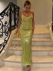 Janice | Open Back Sequin Maxi Dress