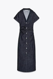 Charlene | Denim V-Neck Maxi Dress
