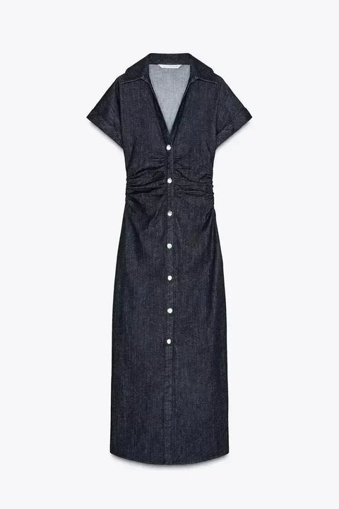 Charlene | Denim V-Neck Maxi Dress