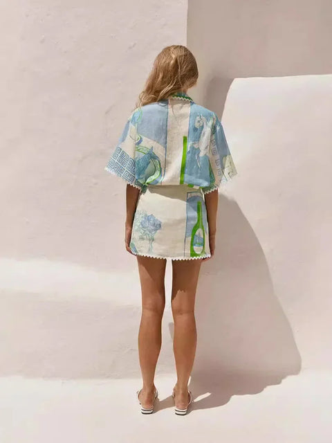 Sophia™ - Chic Vintage Tops and Mini Skirts Set