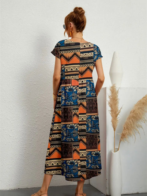 Emily™ - Chic O-neck Printed Dress with Pockets