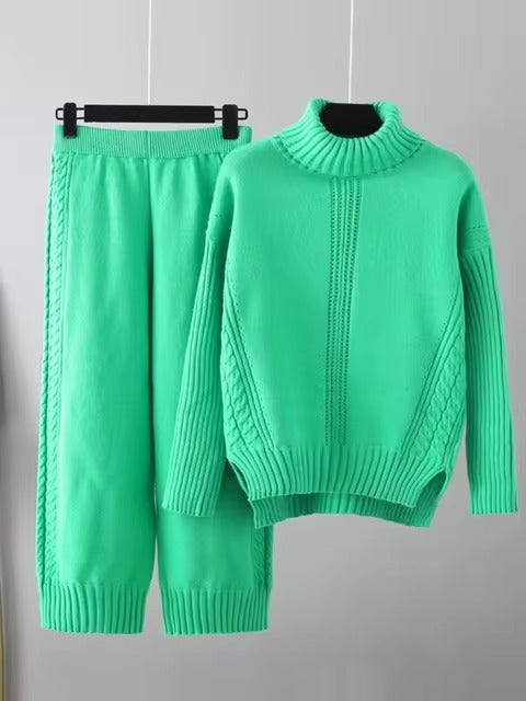 Scarlett™ - Chic High-Neck Knit Sweater & Loose Pants Set