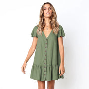 Jill | Buttoned V-Neck Dress
